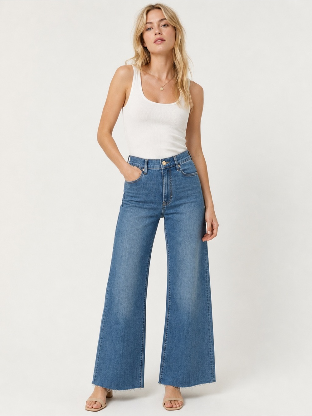 FRAME Le Slim Palazzo High Rise Wide Leg Jeans Raw Hem 27 25824